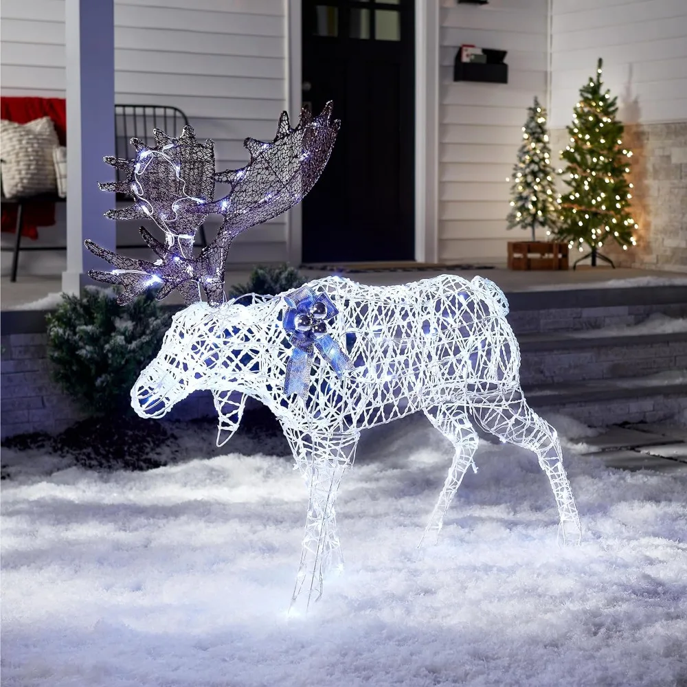 Outdoor decoration, 4-foot sparkling moose decoration, made of sturdy metal frame with 200 cold white flashing LED lights
Outdoor decoration, 4-foot sparkling moose decoration, made of sturdy metal frame with 200 cold white flashing LED lights