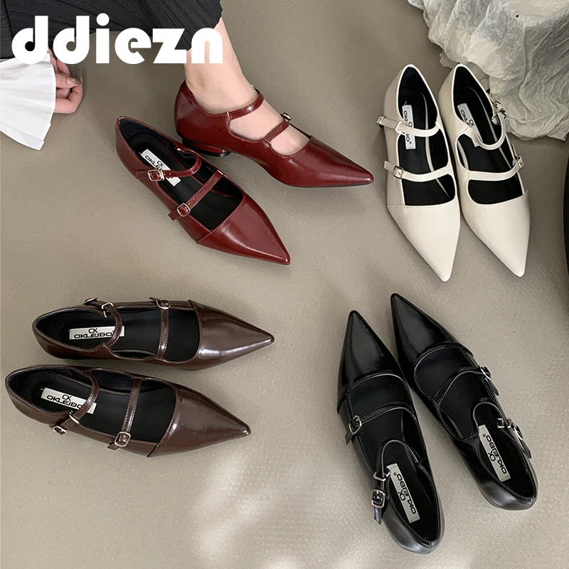 

Spring Women Lolita Shoes 2024 New Casual Female Shallow Red Flats With Footwear Fashion Pointed Toe Ladies Mary Janes Shoes