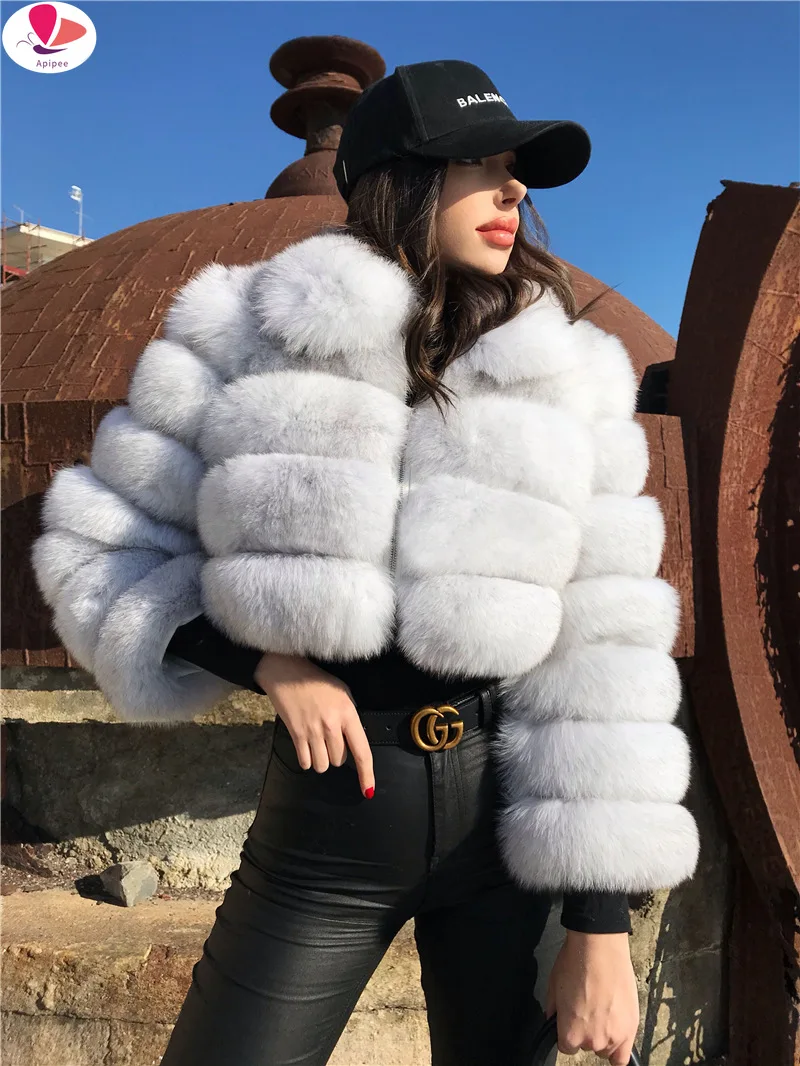 

APIPEE Casual White Black Fluffy Fall Winter Faux Fur Coat Women Jacket Long Sleeve Cropped Puffer Fur Jacket For Women Outwear