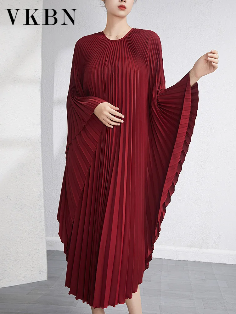 

VKBN News Party Evening Dresses Women Flying Sleeve Casual Ruched Loose O-neck Formal Occasion Dress for Female