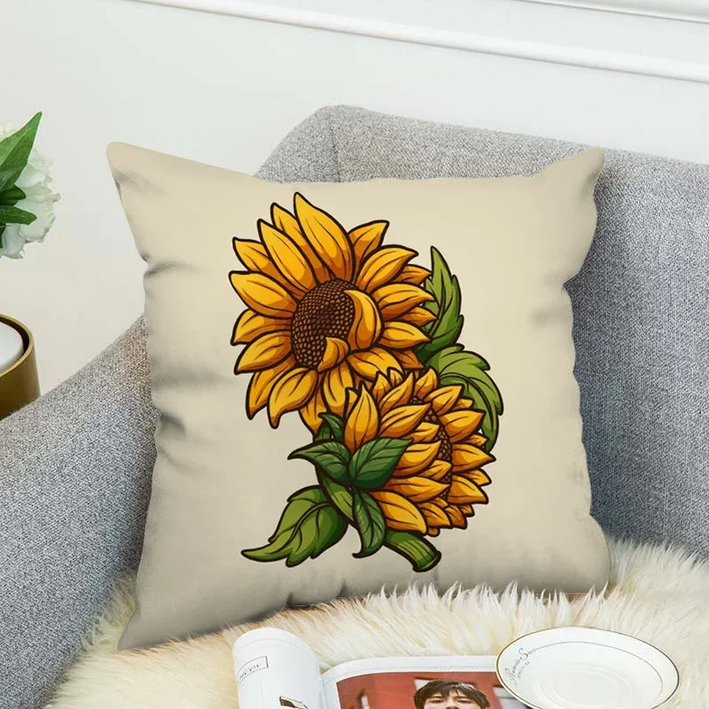 

Sunflower Pillowcase 45x45 Car Sofa Pillow Cover Home Decoration Accessories Cushion Covers Short Plush Couch Pillows Decorative