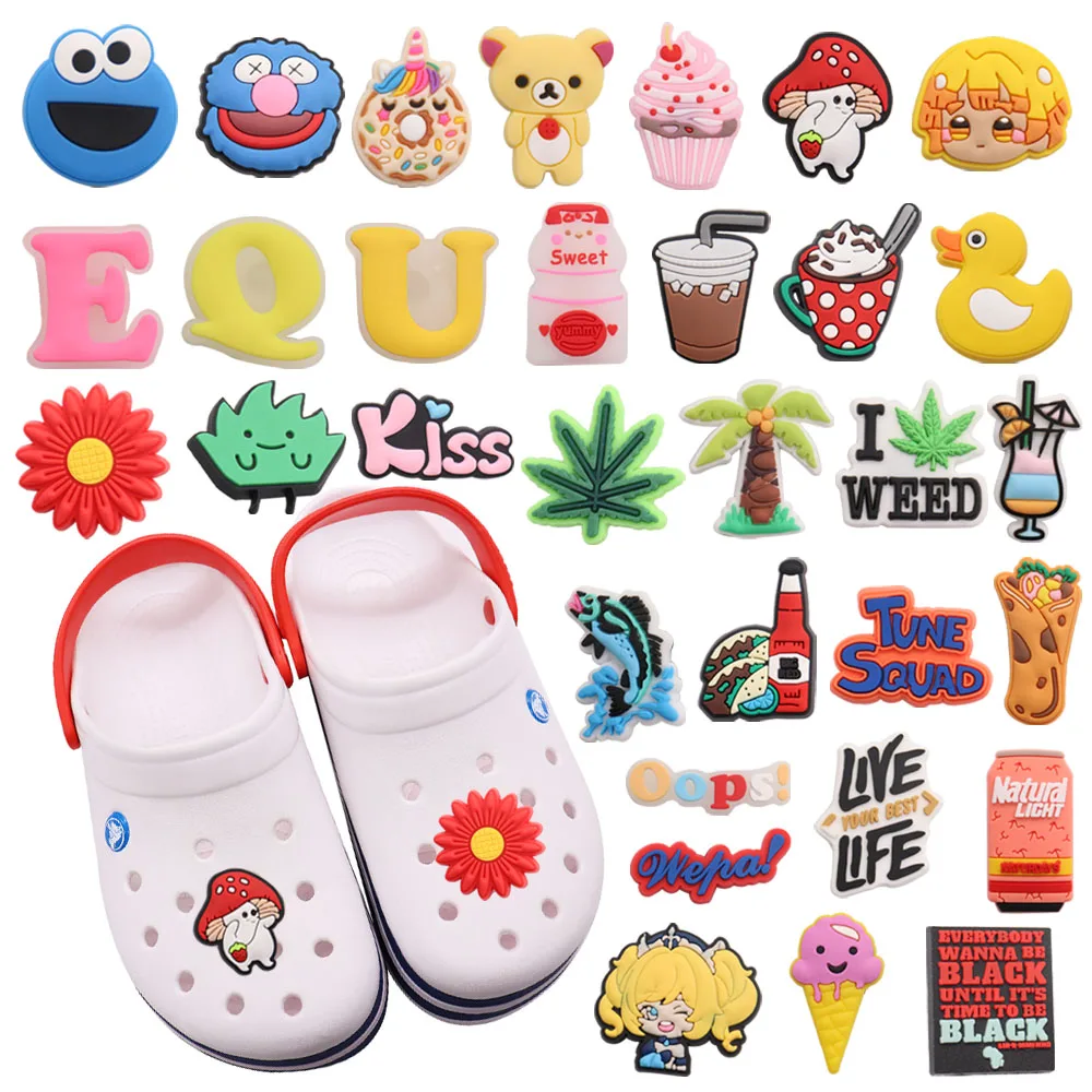 

1Pcs PVC Duck Donut Bear Coconut Tree Grass Cartoon Shoe Charms Kids Buckle Clog Decorations Fit Croc Jibz Party Gifts