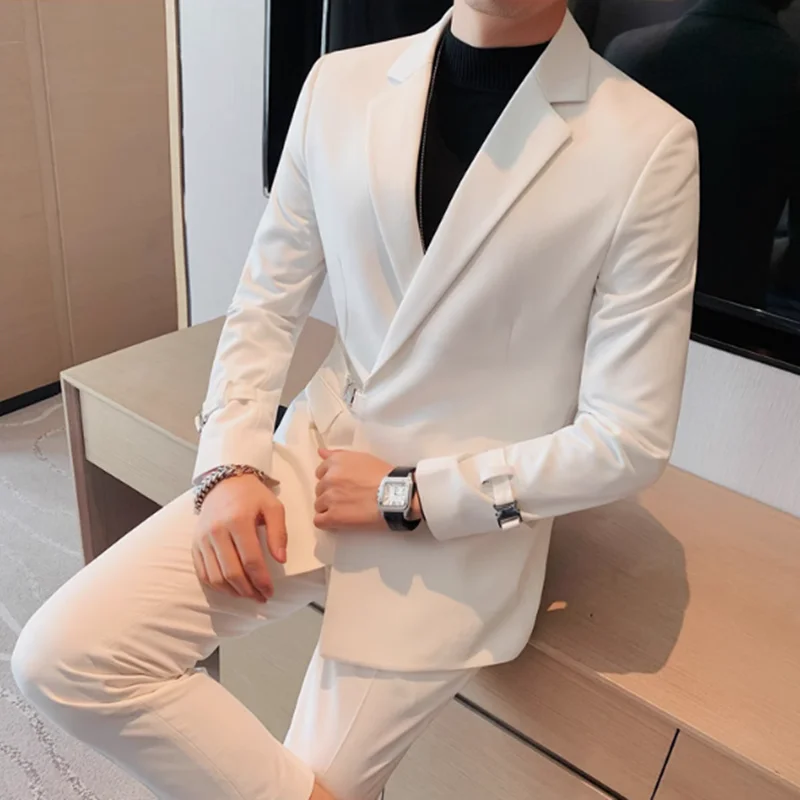 (Куртка + брюки) мужской деловой Повседневный свадебный смокинг для жениха британская облегающая Модная европейская простая куртка в европейском стиле 2 шт. 
(Куртка + брюки) мужской деловой Повседневный свадебный смокинг для жениха британская облегающая Модная европейская простая куртка в европейском стиле 2 шт.