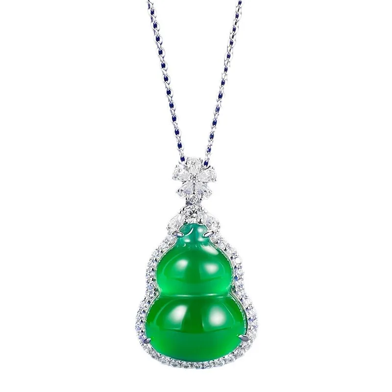 

Серебряное Ожерелье S925, инкрустированное изумрудом, кулон императорской зеленой тыквы, регулируемое ожерелье из зеленого нефрита
