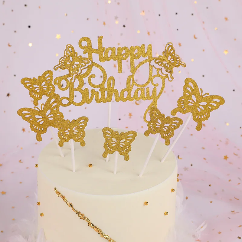 

7 шт. украшения для торта золотого, серебряного, розового, золотого цветов, бабочки, счастливые топперы для торта на день рождения, для десерта на День святого Валентина