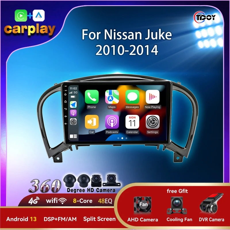 

Автомобильный радиоприемник 2Din Android Carplay Bluetooth для Nissan Juke 2010-2014, автомобильный мультимедийный автомобильный радиоприемник, видео, стерео, аудио