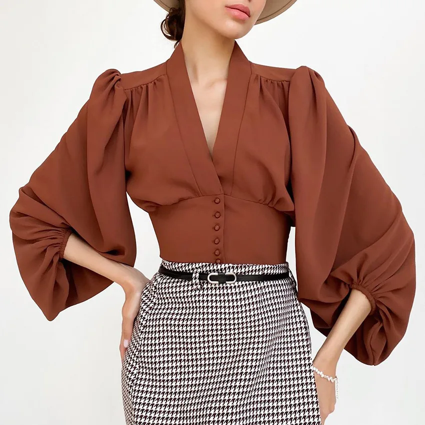 2023 Spring Summer New V-Neck Women Shirt Palace Style Lantern Sleeve Long Sleeve Shirt Elegant Office Lady Shirt
2023 Spring Summer New V-Neck Women Shirt Palace Style Lantern Sleeve Long Sleeve Shirt Elegant Office Lady Shirt