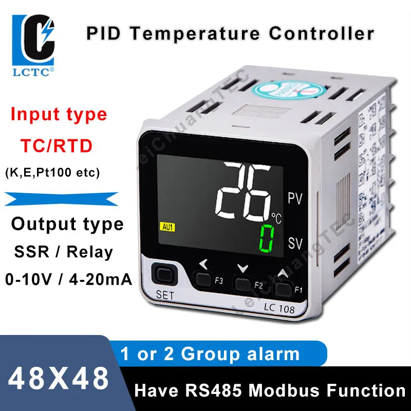 

TC/RTD K E J PT100 multi input LCD digital intelligent pid temperature controller 48x48mm, SSR/Relay/4-20mA/0-10V output