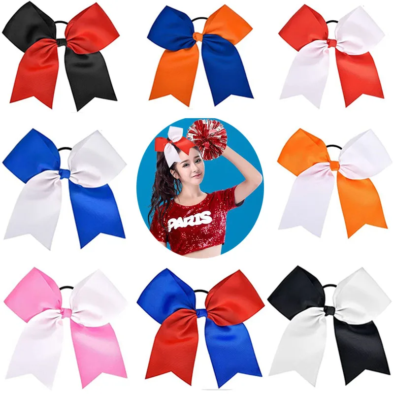 

2pcs 8"Large Cheer Bows Ponytail Holder Girls Elastic Hair Ties Accessories for women youth toddler football Competition Sports