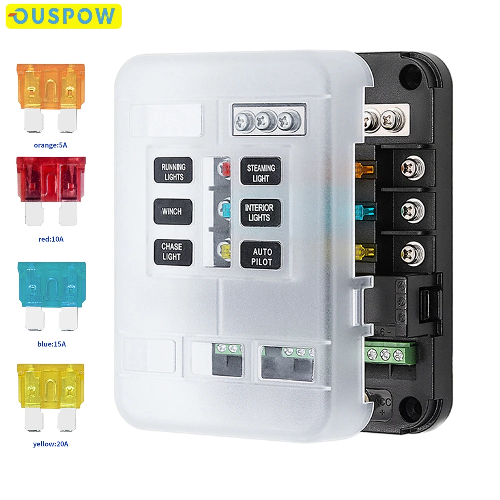 Ouspow Car Boat Marine Fuse Box Holder 6 Ways Blade Fuse Block With Independent Control 12-24V Power Distribution Panel Board
Ouspow Car Boat Marine Fuse Box Holder 6 Ways Blade Fuse Block With Independent Control 12-24V Power Distribution Panel Board