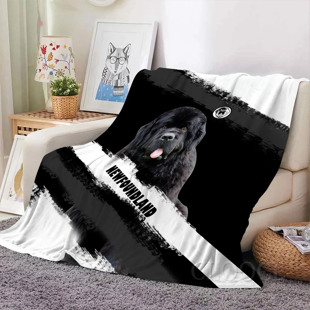 

HX Animal Dogs Flannel Blankets Newfoundland Dog Splicing 3D Printed Throw Blanket for Sofa Office Nap Quilts Dropshipping