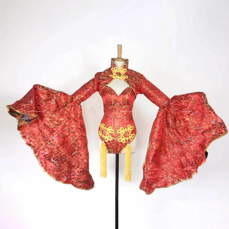 Red Bat Sleeves Bodysuit Women Group Jazz Dance Outfit Nightclub Dj Stage Performance Wear Chinese folk Dance Costumes
Red Bat Sleeves Bodysuit Women Group Jazz Dance Outfit Nightclub Dj Stage Performance Wear Chinese folk Dance Costumes