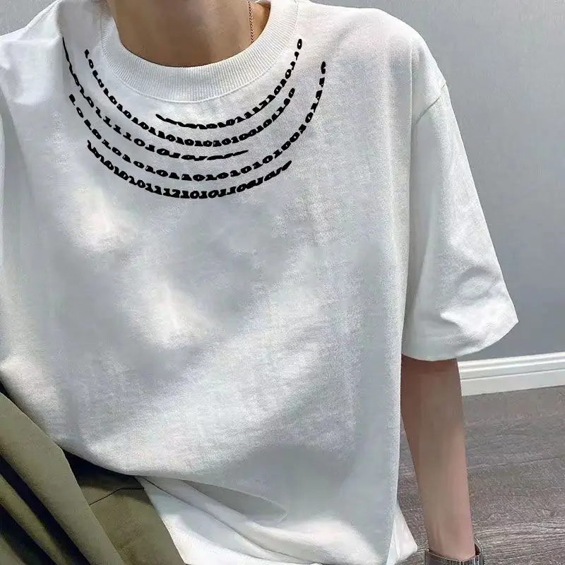 American trendy brand pure cotton short-sleeved T-shirt for men 2024 summer new design personalized printed round neck white top
American trendy brand pure cotton short-sleeved T-shirt for men 2024 summer new design personalized printed round neck white top