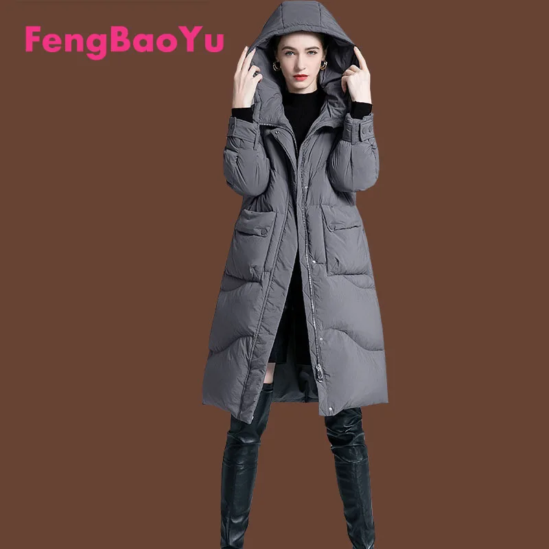 

Зимнее женское толстое теплое серое длинное пальто выше колена на белом утином пуху с капюшоном, высококачественное уличное экстремальное холодное пальто, бесплатная доставка