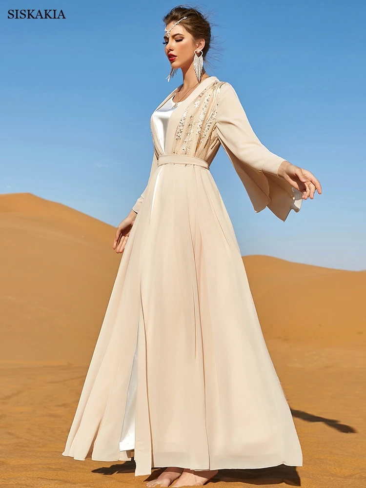 Siskakia 2 Pieces Abaya Dress Sets Modest Muslim Chiffon Sequin Embroidery Kimono Robe + Inner Vest Marocain Caftan Dubai 2022
Siskakia 2 Pieces Abaya Dress Sets Modest Muslim Chiffon Sequin Embroidery Kimono Robe + Inner Vest Marocain Caftan Dubai 2022