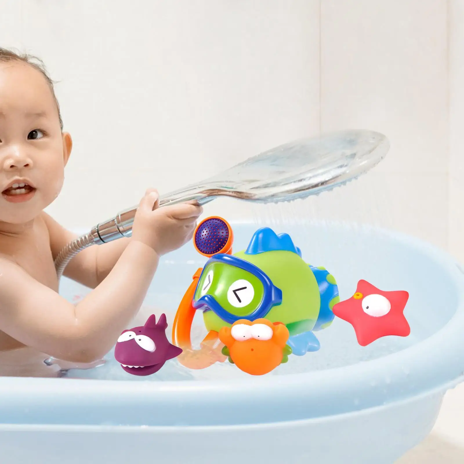 

4 Pieces Fish Fountain Bath Ocean Sea Animal Bathtub Toys Bathroom Water Playing Bath Toy for Baby Ages 1-5 Great Gifts