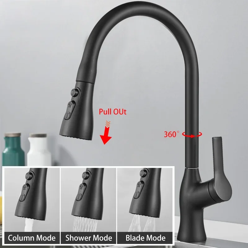 Brass Kitchen Faucet Black/Chrome Pull Out Tap 3 Function Stream Sprayer Blade Mode Hot Cold Mixer Tap 360 Rotation Sink Faucet
Brass Kitchen Faucet Black/Chrome Pull Out Tap 3 Function Stream Sprayer Blade Mode Hot Cold Mixer Tap 360 Rotation Sink Faucet