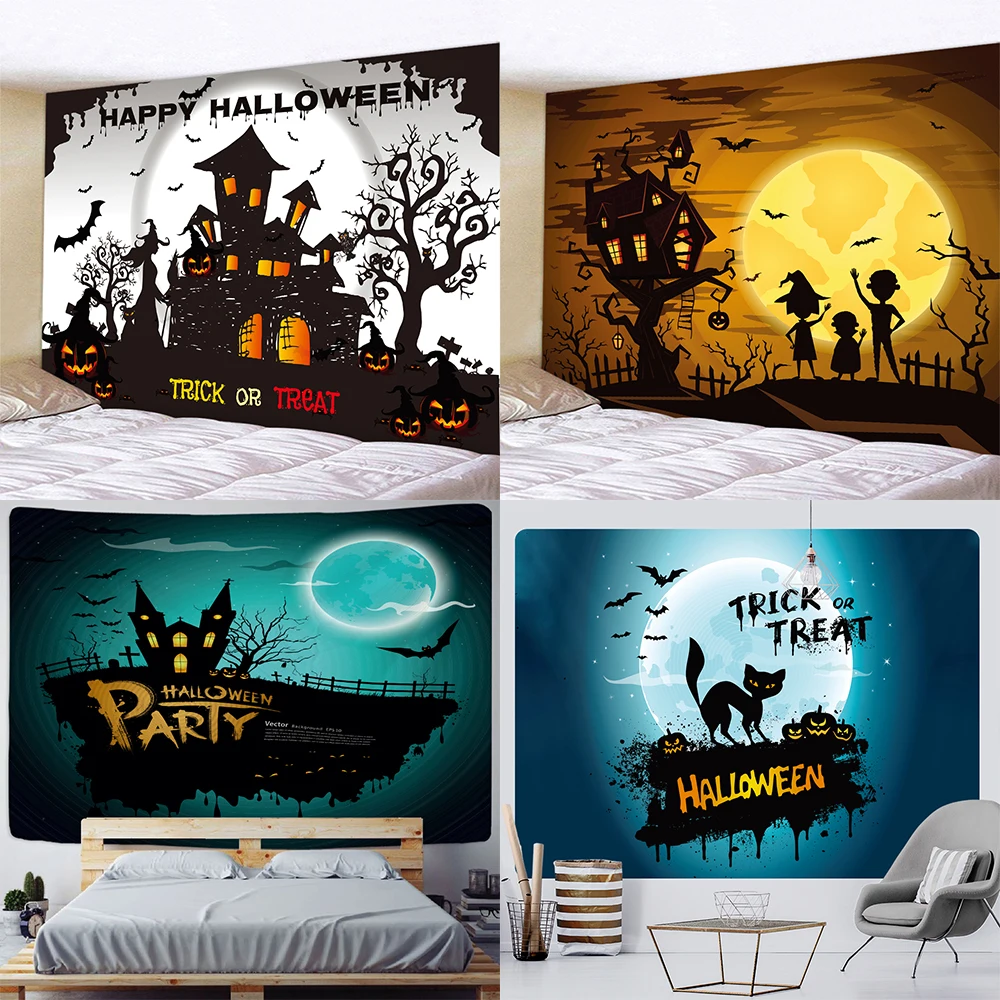 

Halloween witch castle home decoration tapestry psychedelic scene bohemian hippie background cloth room