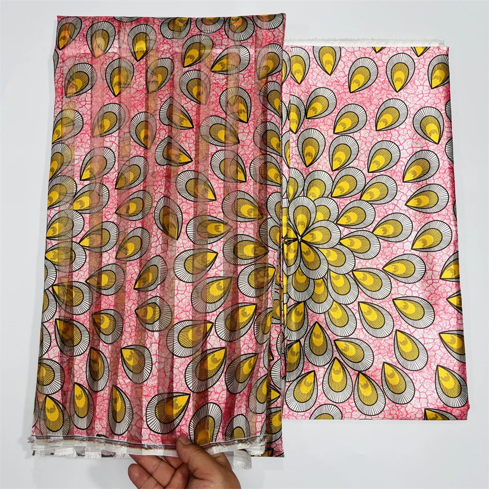 

Latest African Organza Wax Pattern Satin Silk Fabric For Dress Creative Digital Print Wax Satin Ghana Design 4+2yards/lot b33-14