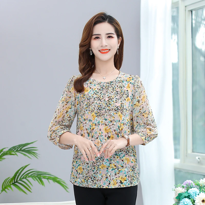 Women Summer Temperament Age Reduction Chiffon Blouses Shirts Lady Casual Short Sleeve O-neck Flower Printed Blusas Tops
Women Summer Temperament Age Reduction Chiffon Blouses Shirts Lady Casual Short Sleeve O-neck Flower Printed Blusas Tops