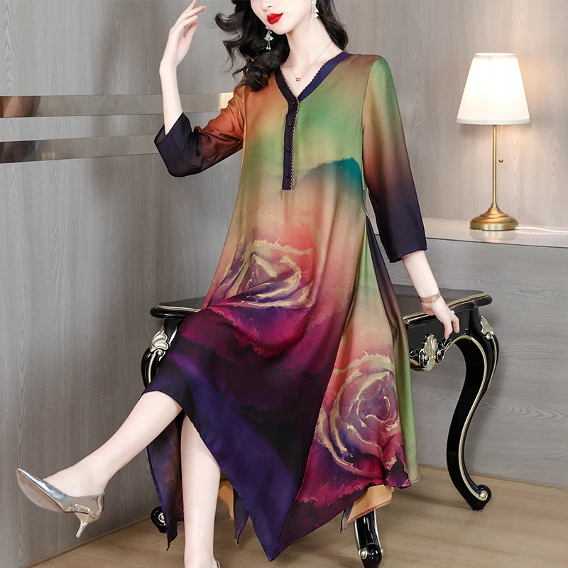 ZUO MAN RU 2023 Summer New Short Sleeve Silk Colorful Print Dress V-Neck Loose Vintage Large Irregular Silk Slim Long Dress
ZUO MAN RU 2023 Summer New Short Sleeve Silk Colorful Print Dress V-Neck Loose Vintage Large Irregular Silk Slim Long Dress