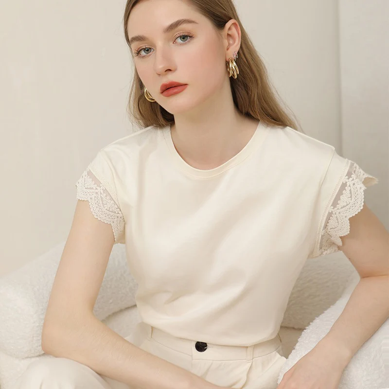 Summer Loose Women Short Sleeve T-shirt Fashion O-Neck Lace Patchwork Solid Color Temperament Elegant Simple Casual Female Tops
Summer Loose Women Short Sleeve T-shirt Fashion O-Neck Lace Patchwork Solid Color Temperament Elegant Simple Casual Female Tops