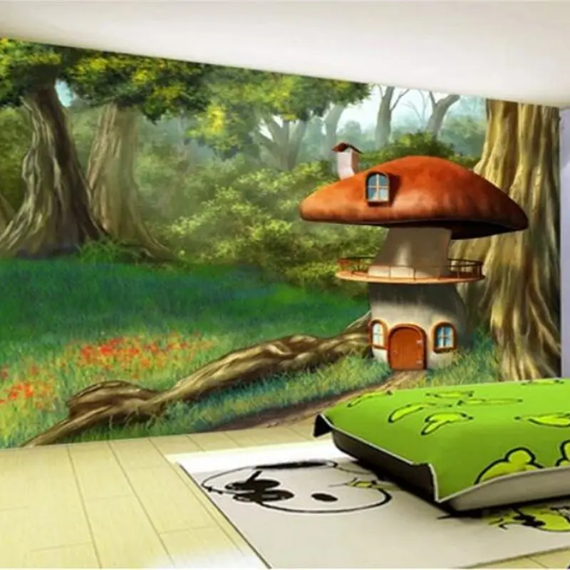 

beibehang Custom wallpaper 3d photo mural creative simple fairy tale world mushroom house children's room background wall paper