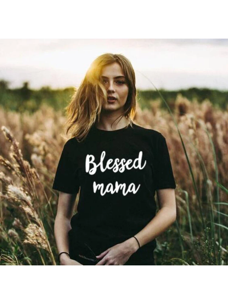 

Blessed Mama Tshirt Summer Tumblr Ladies Mom Casual Tops Mama T Shirt Women Short Sleeve Tee Thanksgiving Mother's Day Gift