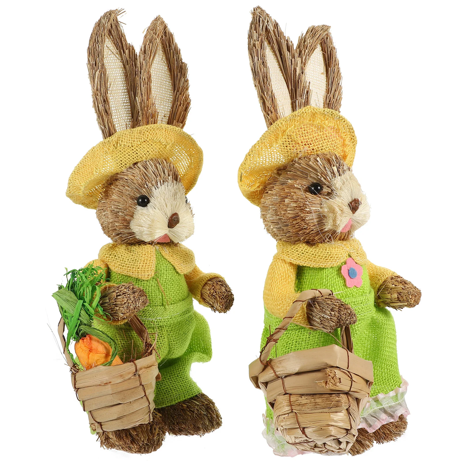 

35cm Easter Straw Standing Rabbits Hand Woven Bunny Statues Ornament Festival Party Garden Decoration