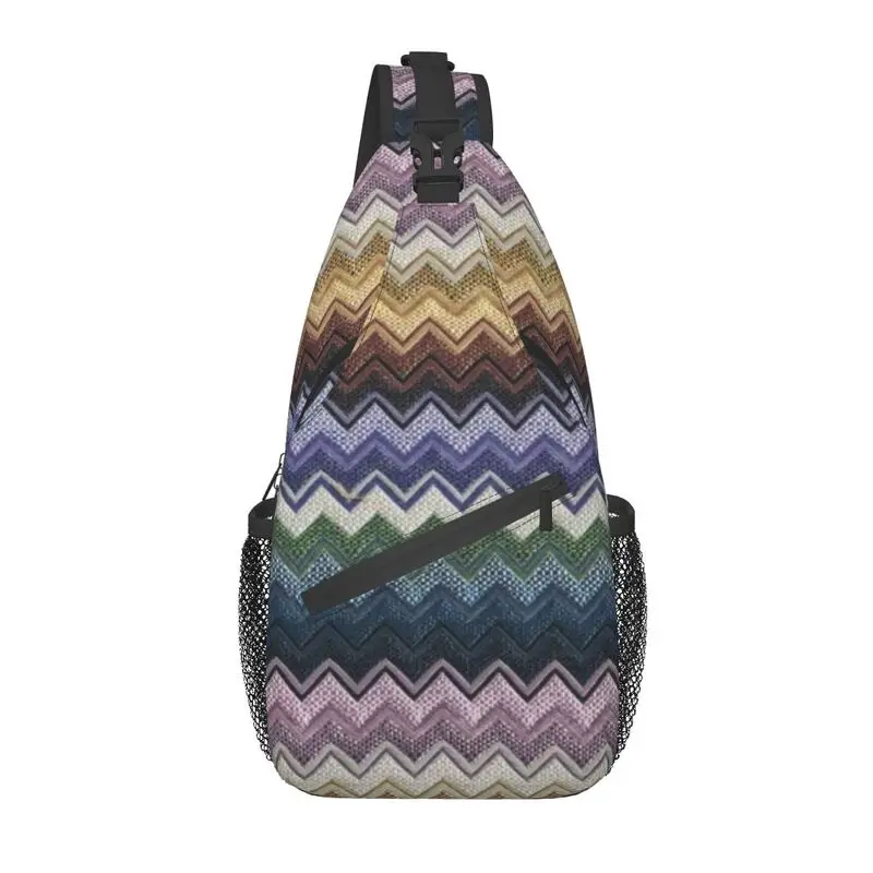 

Casual Vintage Chevron Zig Zag Zigzag Sling Bag for Cycling Camping Colorful Geometric Crossbody Chest Backpack Shoulder Daypack