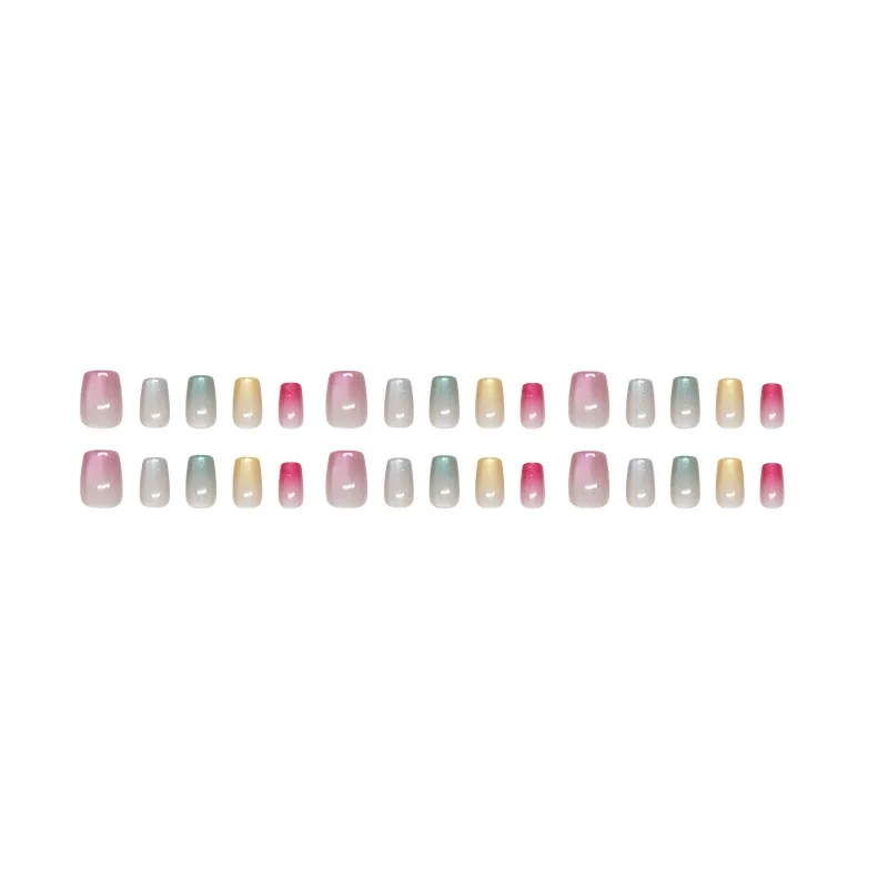 24PCS Dopamine Cat Eye False Nails Cute Colored Short Coffin Stick on Fake Nails Full Cover Simple Glossy French Nails Wearable 4 Sc05fb8a2763147a48743ff4b73f2e478U