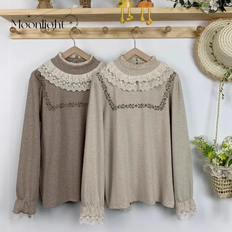 Женская кружевная рубашка Vintege, белая Базовая рубашка с вышивкой и оборками, с круглым вырезом и длинным рукавом, в японском стиле девушки Мори, весна
Женская кружевная рубашка Vintege, белая Базовая рубашка с вышивкой и оборками, с круглым вырезом и длинным рукавом, в японском стиле девушки Мори, весна