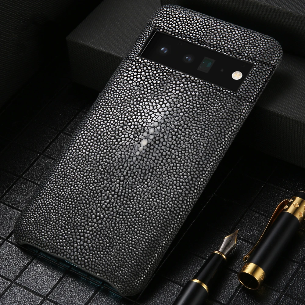 

Original Genuine Stingray Skin Phone Case For Google Pixel 7 6 Pro 6A 5A 5 Real Pearl Fish Leather Half-wrapped Armor Back Cover