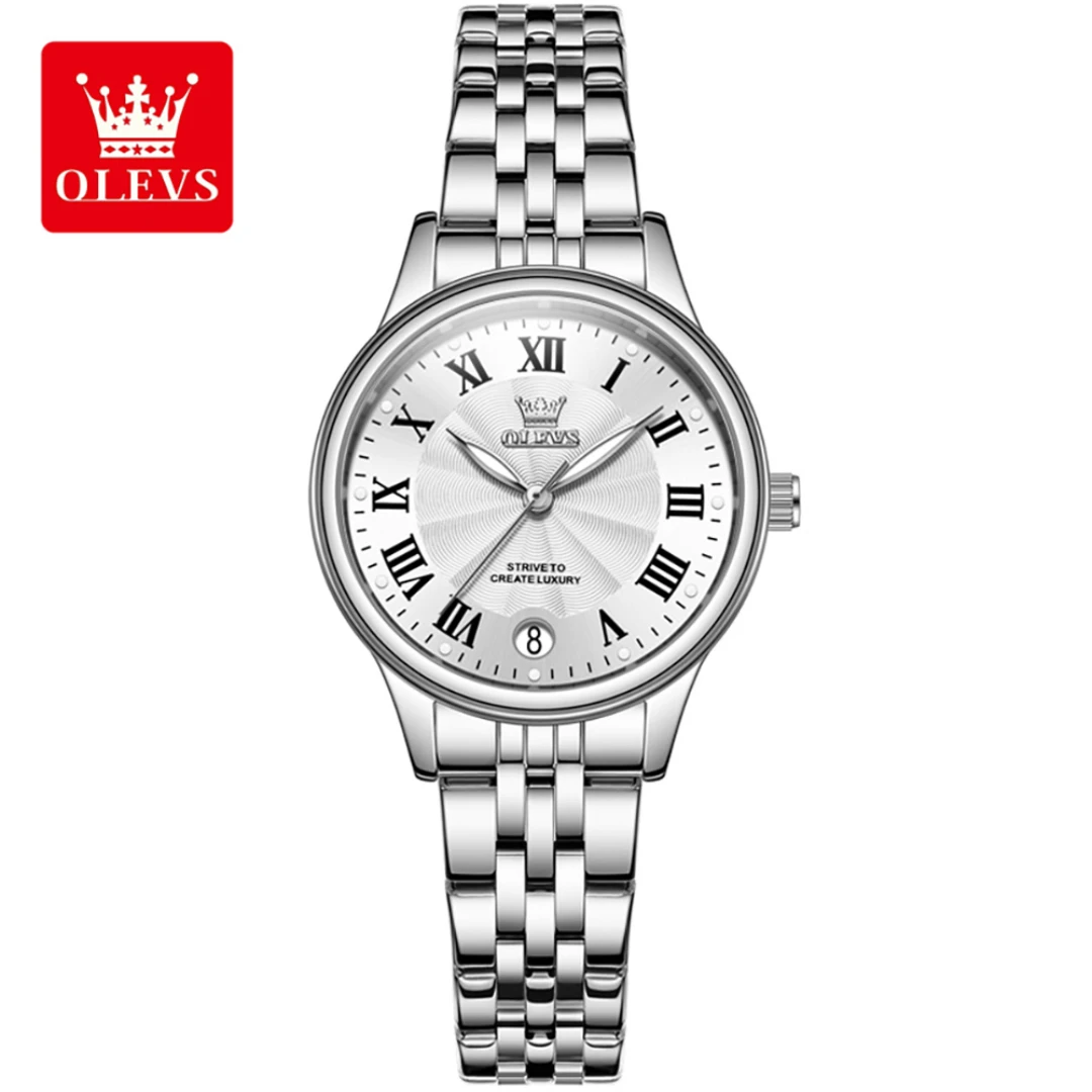

OLEVS 5600 Quartz Fashion Watch Gift Stainless Steel Watchband Round-dial Calendar Luminous