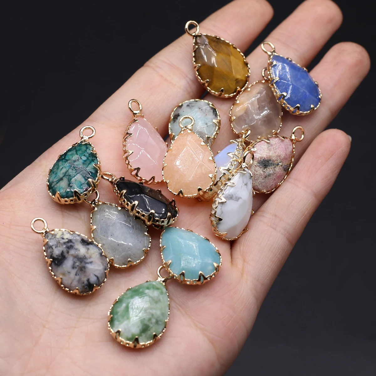 

5pc Natural Stone Pendant Water Drop Quartz Amazonite Gold Edging Healing Crystals Stone Charms For Jewelry Making DIY Necklace