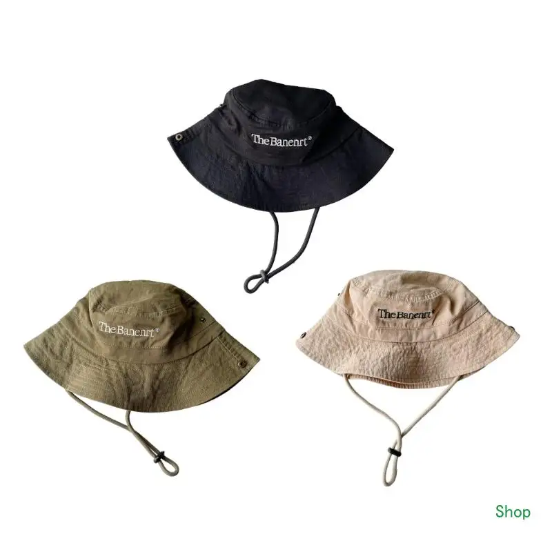 

Dropship Japanese Fisherman Hat for Female Wide Brim Summer Sun Breathable Spring Fishing Hat Adult Adjustable Drawstring