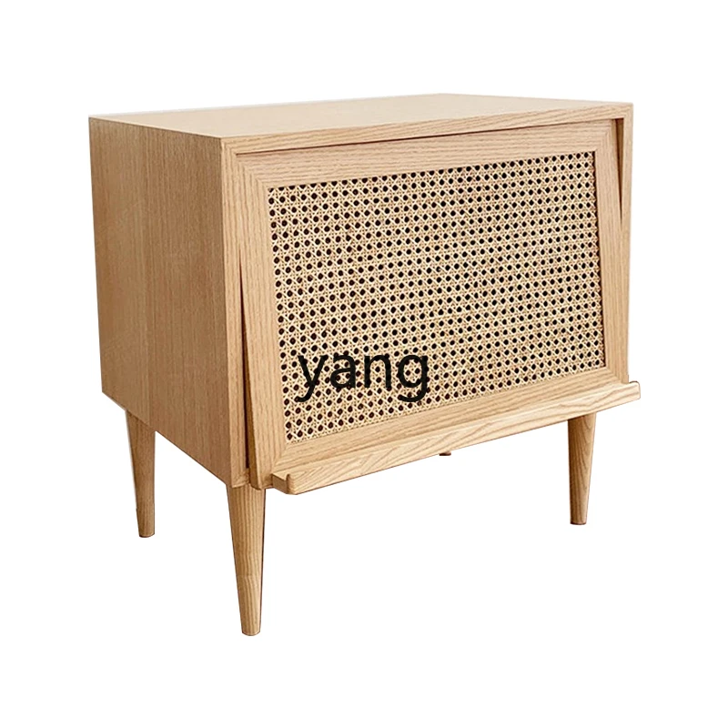 

LXL Solid Wood Rattan Bedside Table Japanese Small Side Cabinet Storage Bed & Breakfast Quiet Style Furniture Storage