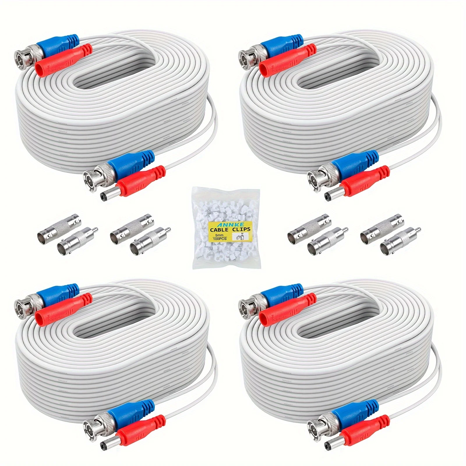 

4 Pack 30M/100ft All-in-One Video Power Cables, BNC Extension Security Wire Cord for CCTV Surveillance DVR System Installation,