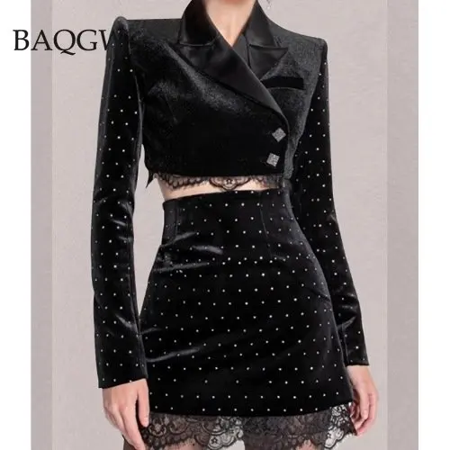 Black Velvet Dress Suit Women 2022 Spring New Long Sleeve Sequined Short Crop Top Jacket Mini Skirt Two Pieces Sets Dress Women
Black Velvet Dress Suit Women 2022 Spring New Long Sleeve Sequined Short Crop Top Jacket Mini Skirt Two Pieces Sets Dress Women