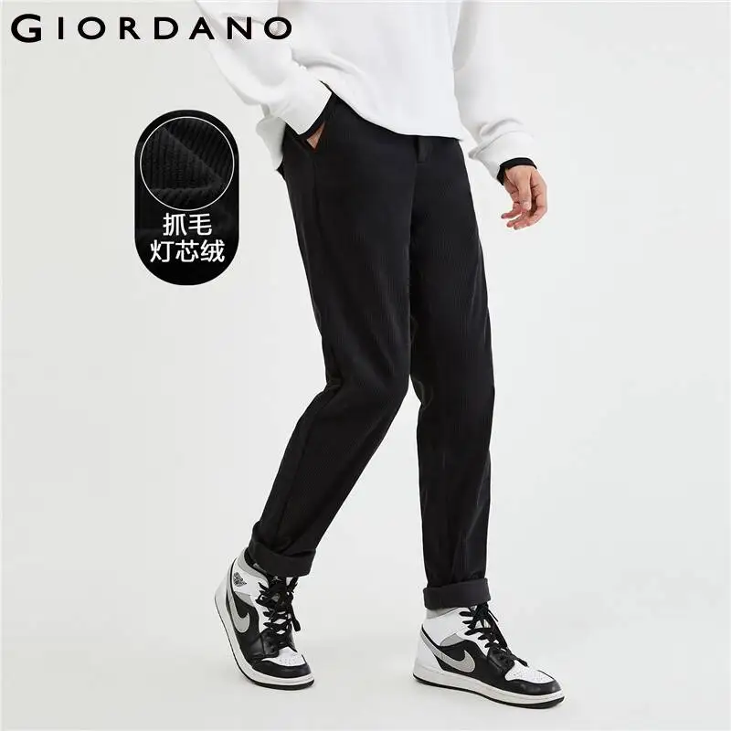 

GIORDANO Men Pants Corduroy Fleece-Lined Chunky Warm Pants Multi-Pocket Solid Color Mid Rise Fashion Casual Pants 01113671