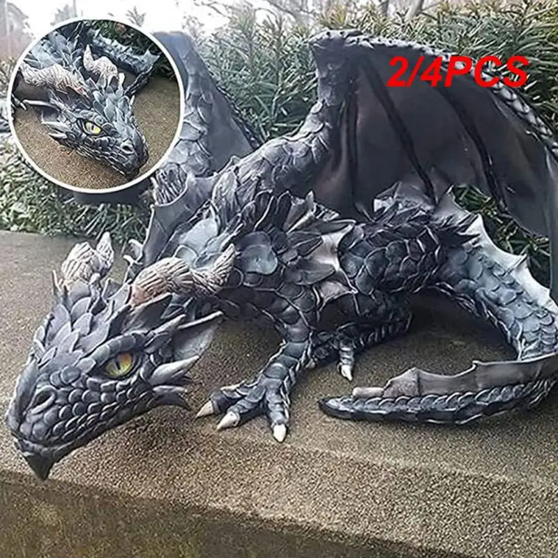 

2/4PCS Garden Big Squatting Dragon Sculpture Dragon Guardian Statue Garden Dragon Figurines Statue Outdoor Decoration Gothic