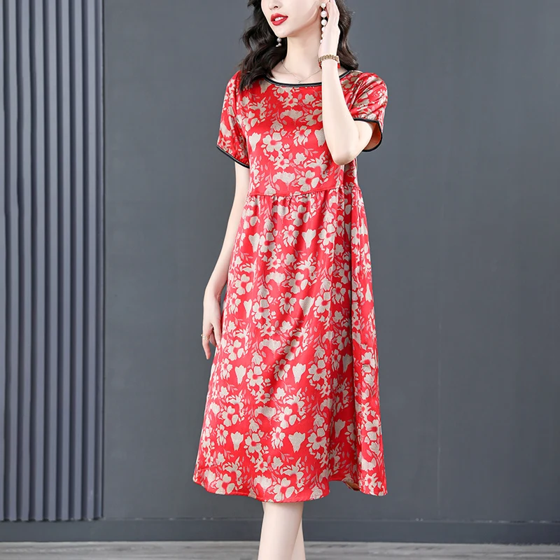 2023 New Fashion Silk Printed Dress Women's Summer Vintage Round Neck Short Sleeve Loose Fit Casual Holiday Dress Vestidos
2023 New Fashion Silk Printed Dress Women's Summer Vintage Round Neck Short Sleeve Loose Fit Casual Holiday Dress Vestidos