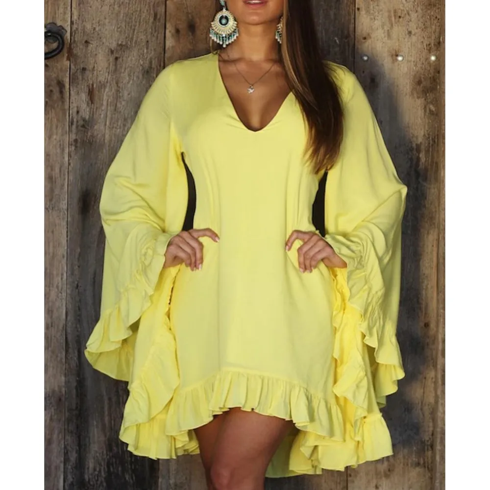 2023 Autumn Elegant Evening Party Dress Women Solid Flare Sleeve V-neck Ruffles Patchwork Hem Loose Casual Midi Dresses Vestidos
2023 Autumn Elegant Evening Party Dress Women Solid Flare Sleeve V-neck Ruffles Patchwork Hem Loose Casual Midi Dresses Vestidos