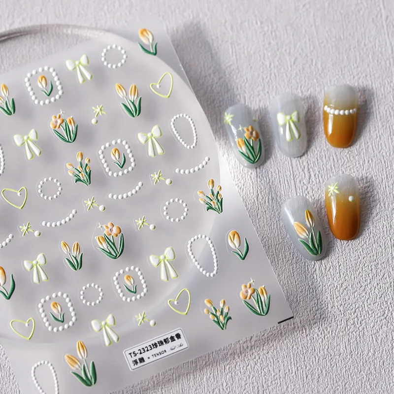 1 Sheet 5D Realistic Relief Pearl Chains Fresh Tulips Flowers Bow Adhesive Nail Art Stickers Decals Manicure Charms Accessories
1 Sheet 5D Realistic Relief Pearl Chains Fresh Tulips Flowers Bow Adhesive Nail Art Stickers Decals Manicure Charms Accessories
