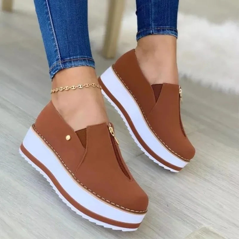 PU Leather Women's Shoes Thick Bottom Women's Casual Sports Shoes 2022 Spring And Autumn New Zipper Wedge Shoes Women
PU Leather Women's Shoes Thick Bottom Women's Casual Sports Shoes 2022 Spring And Autumn New Zipper Wedge Shoes Women