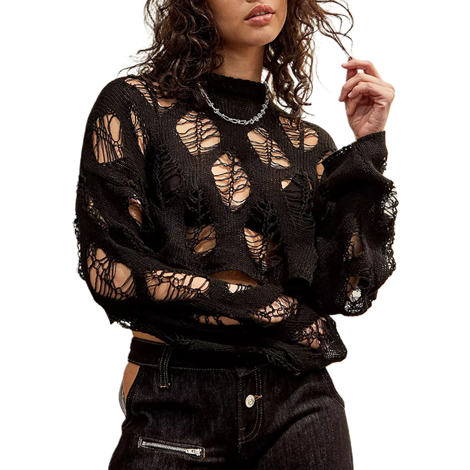 Women Crochet Knit Sweater Pullovers Long Sleeve Hollow Out Knit Oversized Punk Goth Smock Tops Pullover Female Clothing
Women Crochet Knit Sweater Pullovers Long Sleeve Hollow Out Knit Oversized Punk Goth Smock Tops Pullover Female Clothing