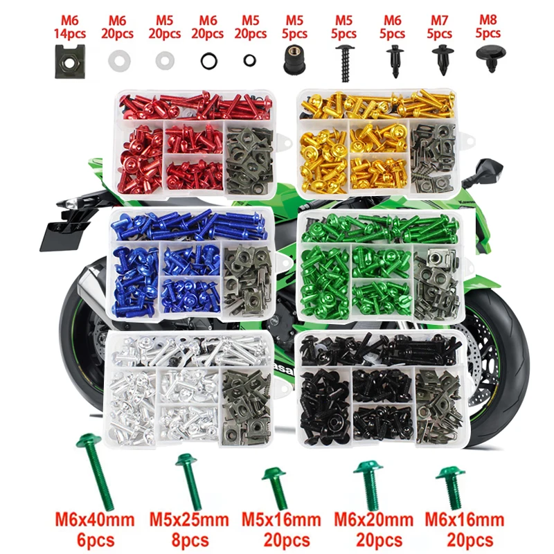 177Pcs Aluminum Fairing Bolt Screws Kit Nut Clips Fit FOR Kawasaki Ninja ZX6R ZX7R ZX9R ZX10R ZX10RR ZX12R
177Pcs Aluminum Fairing Bolt Screws Kit Nut Clips Fit FOR Kawasaki Ninja ZX6R ZX7R ZX9R ZX10R ZX10RR ZX12R