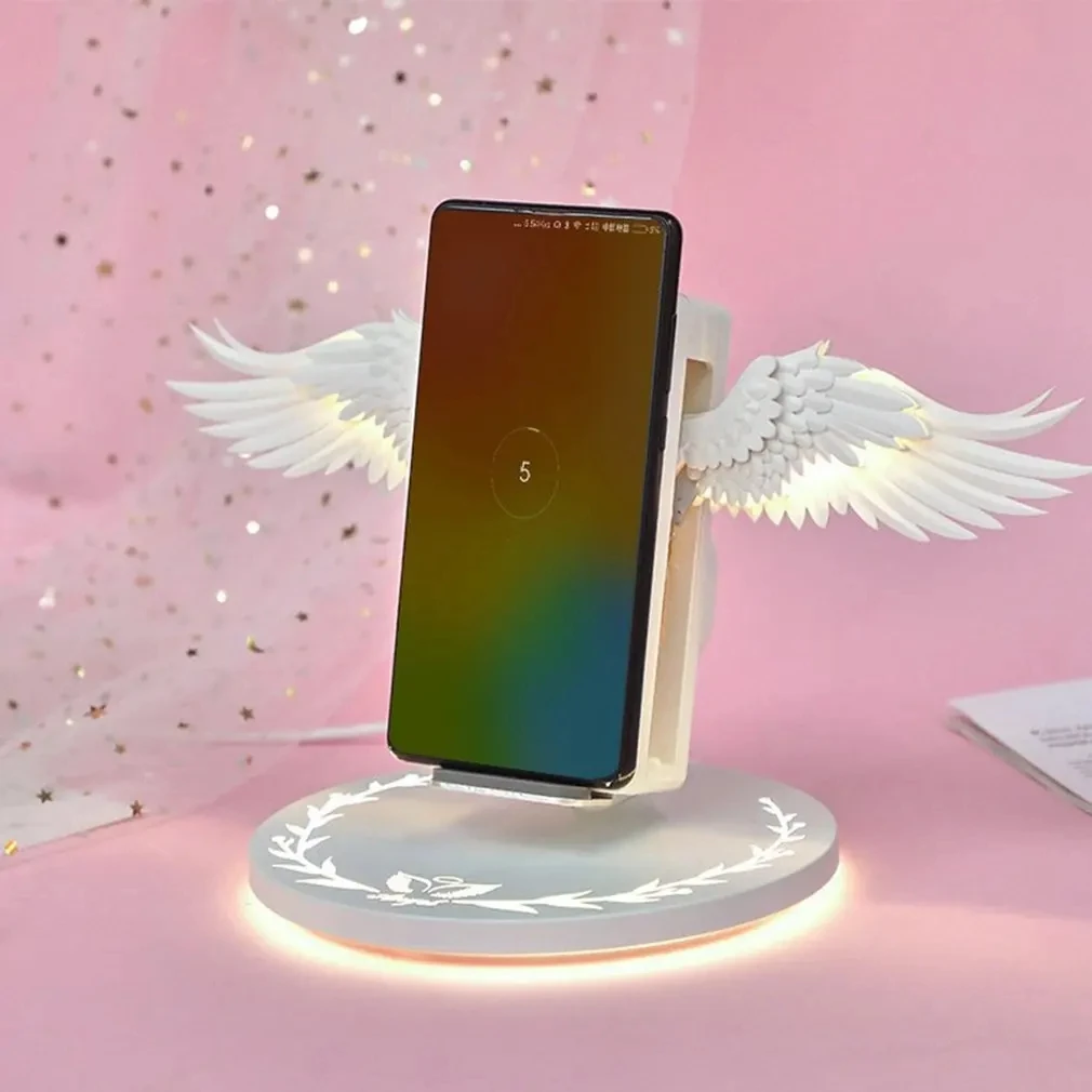 

2024 NEW Creative Angel Wings Wireless Charger QI Wireless Charger 10W Fast Charge Vertical Mobile Phone Wireless Charger