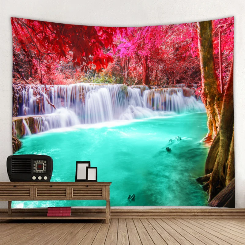 

Beautiful Nature Waterfall Tapestry Forest Print Seascape Hippie Wall Hanging Bohemian Mandala Aesthetic Room Decor Cloth