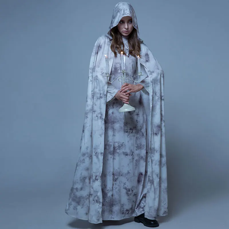 

Halloween Cosplay Costume Carnival Party Grim Reaper Dress+Cloak Horror Clothing Hooded Ghost Vampire Medieval Adult Women
